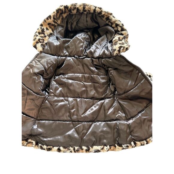 Girls Leopard Print Faux Fur Hooded Jacket Size 2T Multicolor - Picture 3 of 4